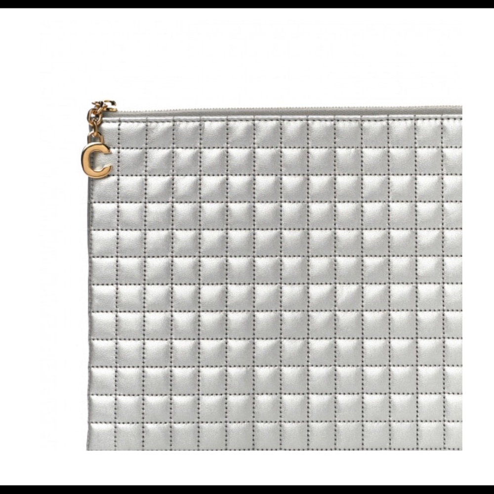 Celine C Charm Silver Quilted Calfskin Pouch New with Dust Bag - Picture 2 of 4